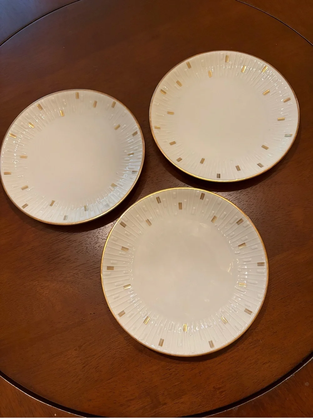 Forest Bavaria White and Gold Rim Ceramic Dessert Plates - Set of 3